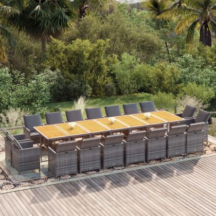 Градински комплект с възглавници 19 части сив полиратан