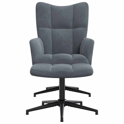 Релаксиращ стол с табуретка, тъмносив, кадифе