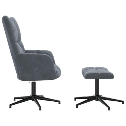 Релаксиращ стол с табуретка, тъмносив, кадифе