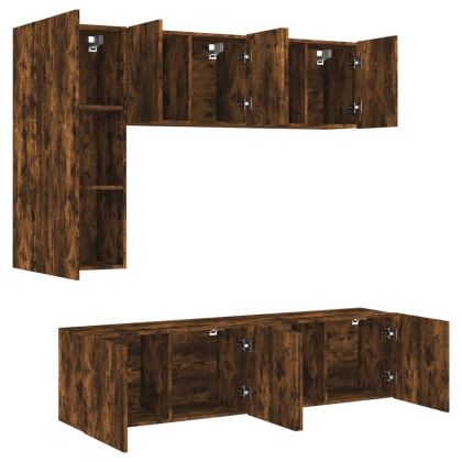 ТВ стенни модули, 5 части, опушен дъб, инженерно дърво