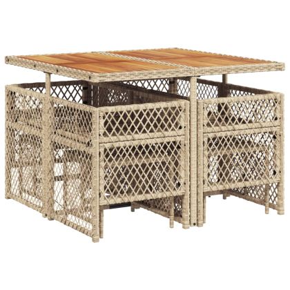 Градински комплект с възглавници, 9 части, бежов полиратан