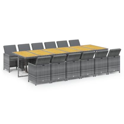 Градински трапезен комплект 13 части възглавници полиратан сив