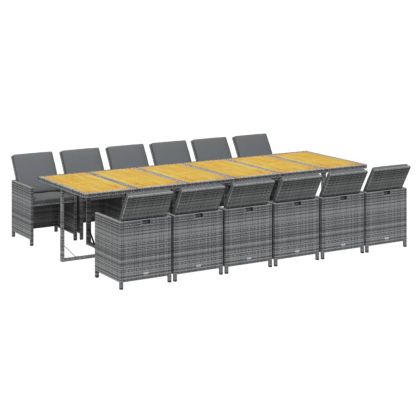 Градински трапезен комплект 13 части възглавници полиратан сив