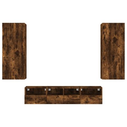 ТВ стенни модули, 5 части, опушен дъб, инженерно дърво