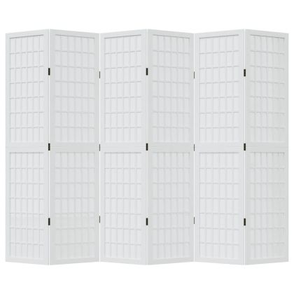 Разделител за стая, 6 панела, бял, дърво пауловния масив