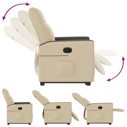 Електрически изправящ реклайнер стол, кремав, текстил