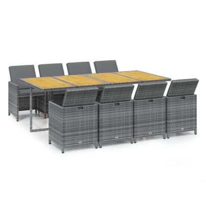 Градински трапезен комплект 9 части с възглавници сив полиратан
