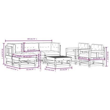 Градински комплект с възглавници, 7 части, дугласко дърво масив