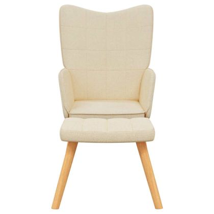 Релакс стол с табуретка, кремав, текстил