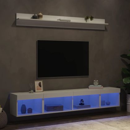ТВ стенни модули с LED, 5 части, бели, инженерно дърво