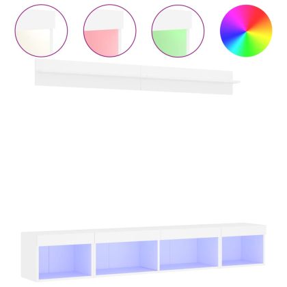 ТВ стенни модули с LED, 5 части, бели, инженерно дърво