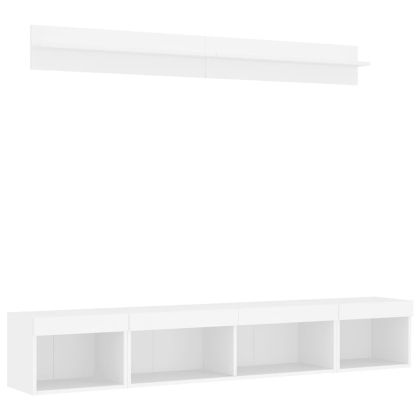 ТВ стенни модули с LED, 5 части, бели, инженерно дърво