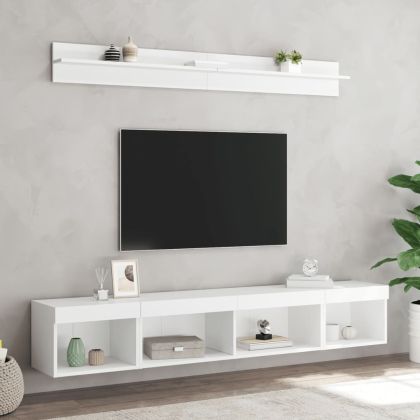 ТВ стенни модули с LED, 5 части, бели, инженерно дърво