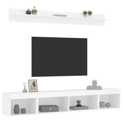 ТВ стенни модули с LED, 5 части, бели, инженерно дърво