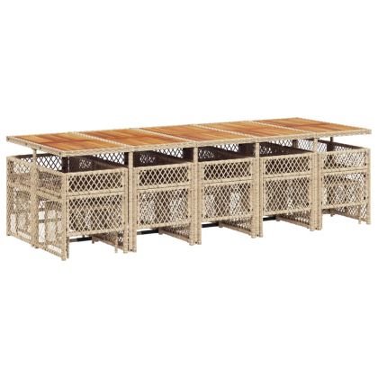 Градински комплект с възглавници 15 части бежов полиратан