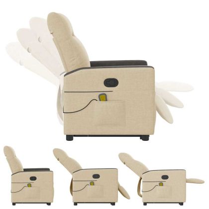 Изправящ масажен реклайнер стол, кремав, текстил