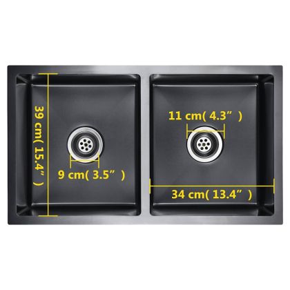 Ръчно изработена кухненска мивка, черна, неръждаема стомана