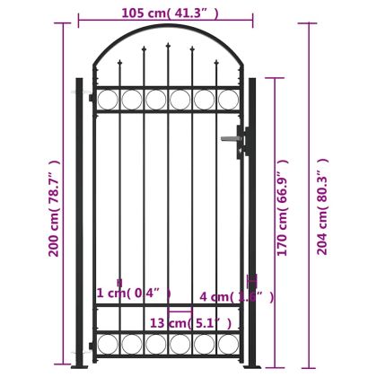 Оградна порта Assen с арковиден връх и 2 стълба 105x170 см, черна
