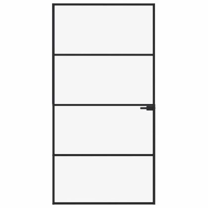 Интериорна врата черна 102x201,5 см закалено стъкло и алуминий