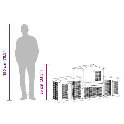 Външна голяма клетка за зайци, сиво и бяло, 201x45x85 см, дърво