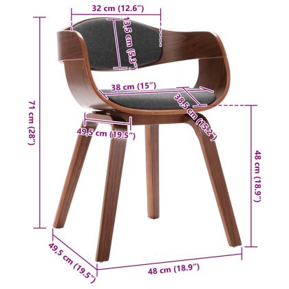 Трапезни столове, 2 бр, извито дърво и сив текстил