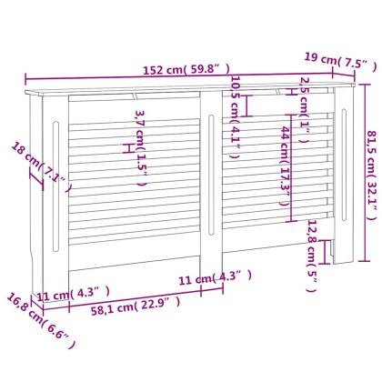Параван за радиатор, 152x19x81,5 см, МДФ