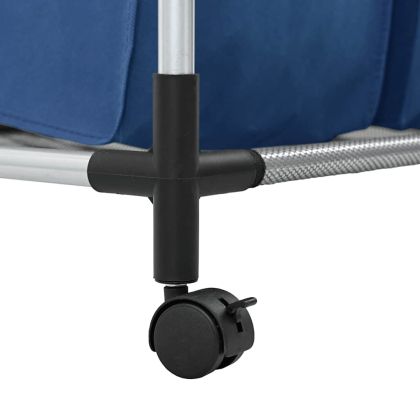 Кош за сортиране на пране с 4 торби, син, стомана