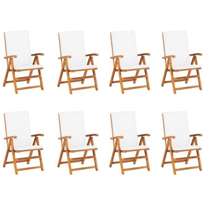 Градински трапезен комплект с възглавници, 9 части, тик масив