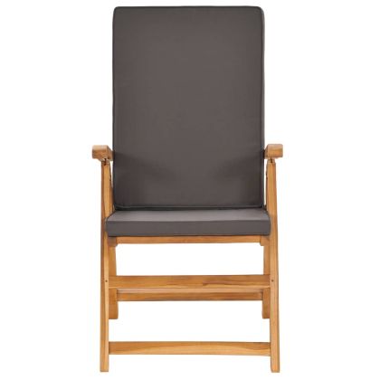 Градински трапезен комплект сиви възглавници 9 части тик масив