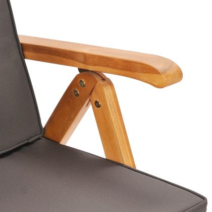 Градински трапезен комплект сиви възглавници 9 части тик масив