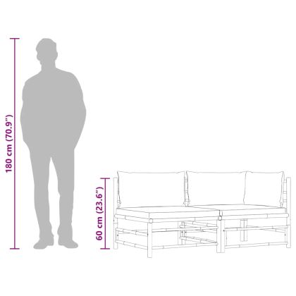 Градински лаундж комплект кремави възглавници 2 части бамбук