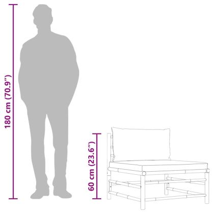 Градински среден диван с кремавобели възглавници бамбук
