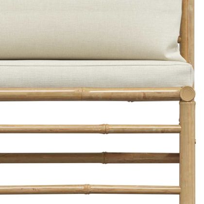 Градински среден диван с кремавобели възглавници бамбук