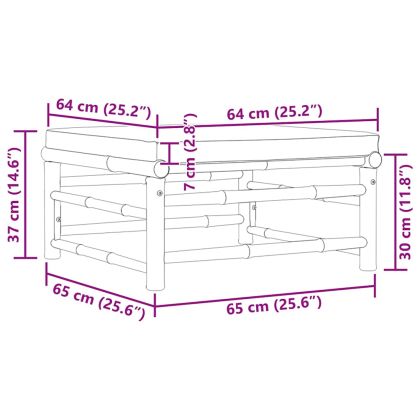 Градинска табуретка с кремавобяла възглавница, бамбук