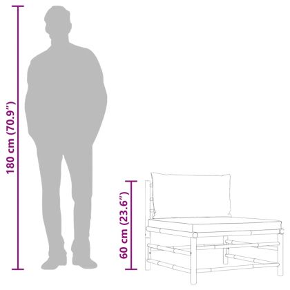 Градински среден диван с тъмносиви възглавници, бамбук