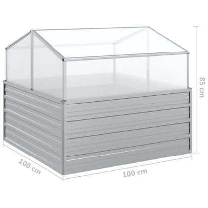 Повдигната градинска леха с оранжерия, 100x100x85 см, сребриста