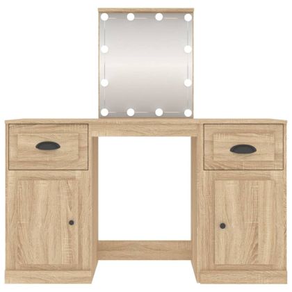 Тоалетка с LED, дъб сонома, 130x50x132,5 см