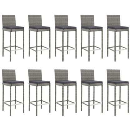 Градински бар комплект с възглавници 11 части сив полиратан