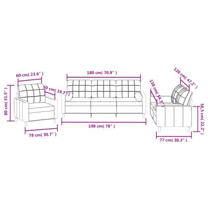 Комплект дивани 3 части с възглавници кафяв текстил