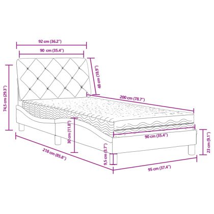 Легло с матрак, черно, 90x200 см, кадифе