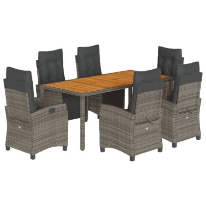 Градински трапезен комплект 7 части с възглавници сив полиратан