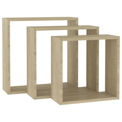 Стенни кубични рафтове, 3 бр, дъб сонома, 26x15x26 см