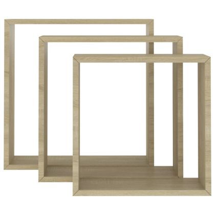 Стенни кубични рафтове, 3 бр, дъб сонома, 26x15x26 см