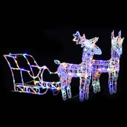 Коледна украса елени с шейна, 160 LED, 130 см, акрил