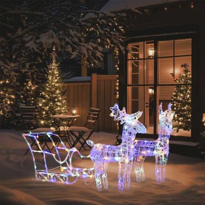Коледна украса елени с шейна, 160 LED, 130 см, акрил