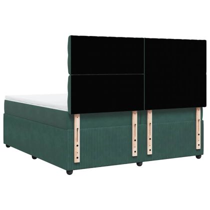 Боксспринг легло с матрак, тъмнозелено, 200x200 см, кадифе