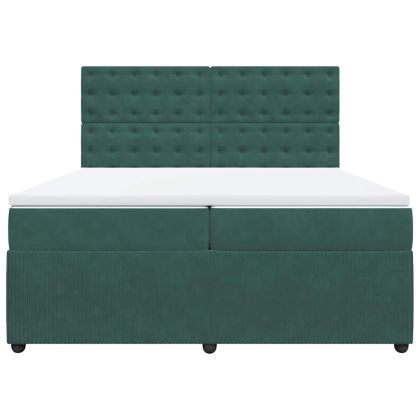Боксспринг легло с матрак, тъмнозелено, 200x200 см, кадифе