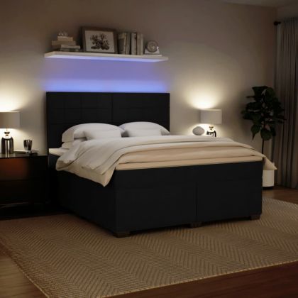 Боксспринг легло с матрак, черно, 180x200 см, кадифе