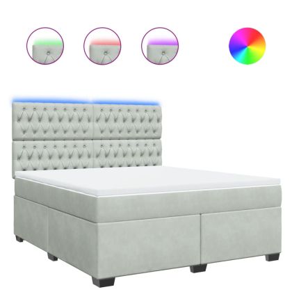 Боксспринг легло с матрак, светлосиво, 180x200 см, кадифе