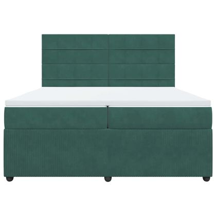 Боксспринг легло с матрак, тъмнозелено, 200x200 см, кадифе